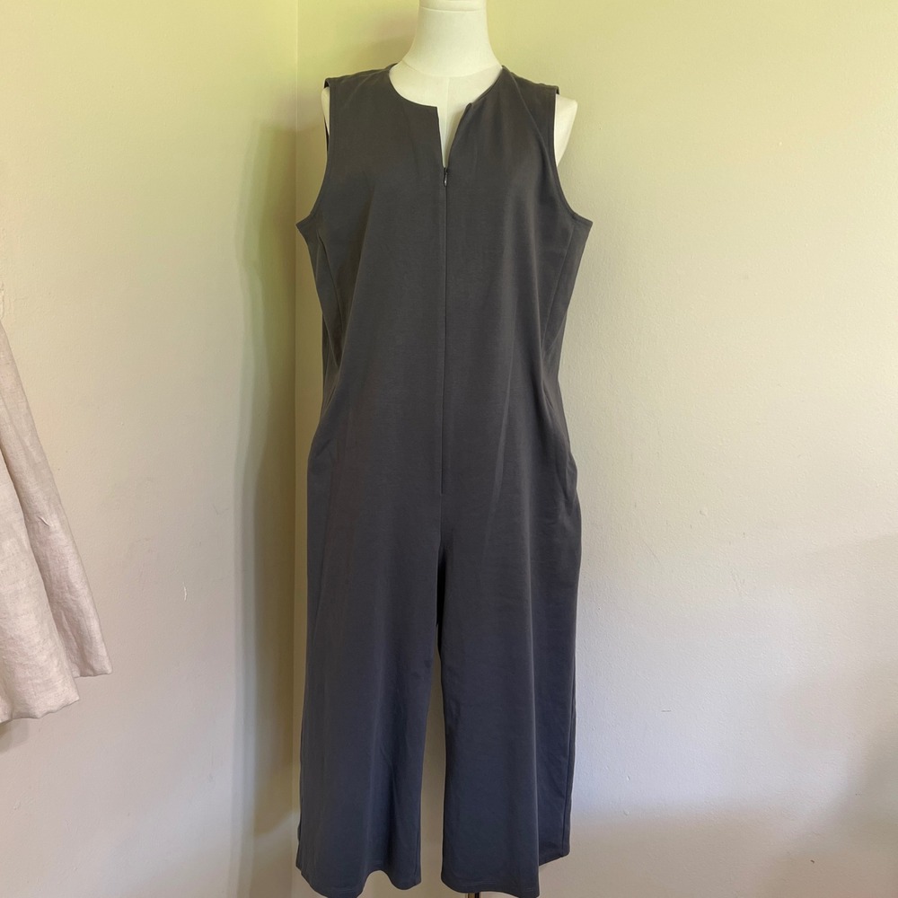 Eileen Fisher Womens Gray Organic Cotton Blend Sleeveless Wide Leg Jumpsuit M